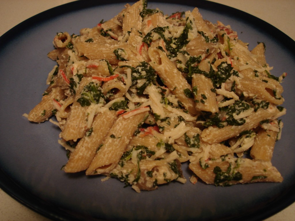crab, mushroom, and spinach ricotta